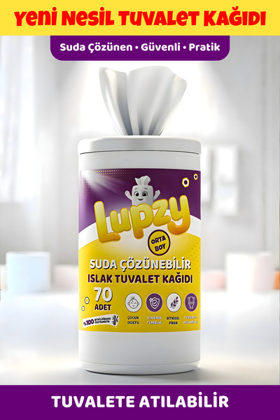 Lupzy Orta Boy 70 Adet Islak Tuvalet Kağıdı – Suda Çözünebilen Bitki Lifli Hi...