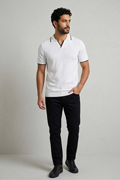 Butik Men's Short Sleeve Polo Collar Knitwear T-Shirt