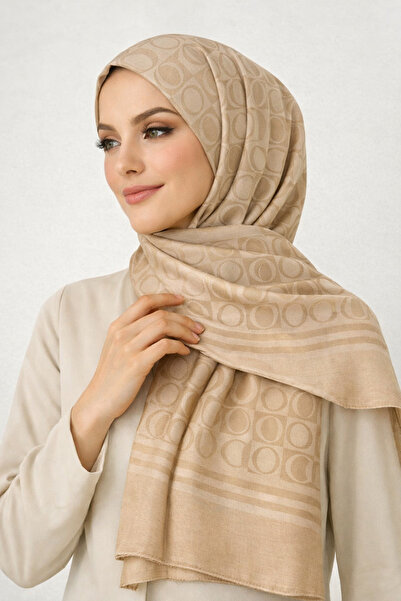 Mako Mustard Color Geometric Patterned Cotton Piece Jacquard Shawl