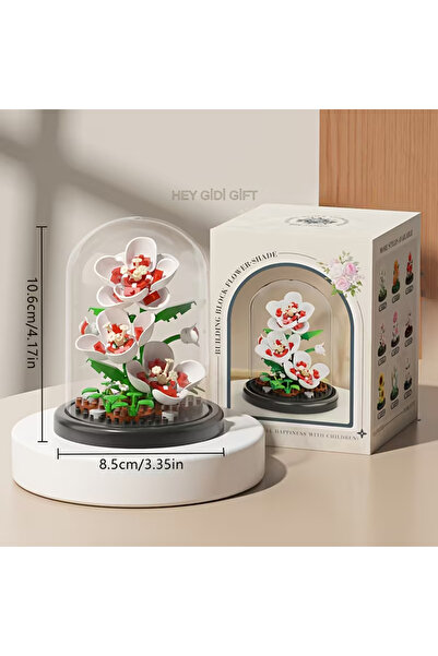 HEY GİDİ GİFT Fanuslu Çiçek Serisi – Elegant Manolya – Mini Blok Yapı Oyuncak...