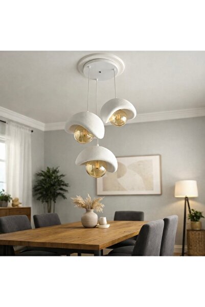 3DEV3D Beton Görünümlü 3 Lü Sarkıt Avize Bohem Modern Rustik Ampullü