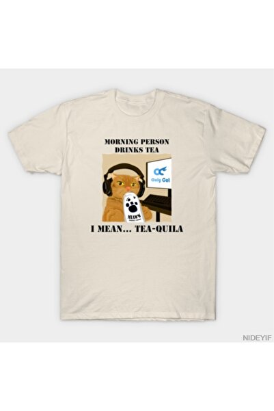 Flood Of Style Πρωινά, ο άνθρωπος πίνει τσάι, η άνετη γάτα τραβάει το μπλουζά...