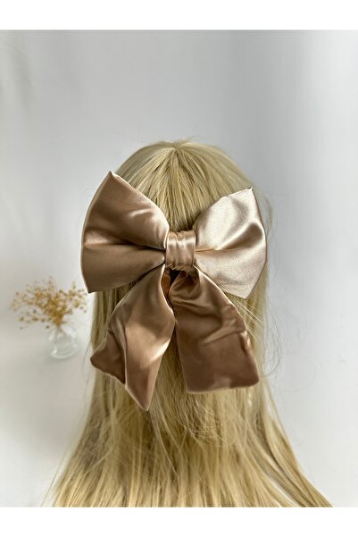 MegssStore مشبك أوتوماتيكي بفيونكة من الساتان باللون البيج