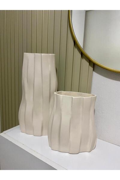 Tuge Home Silva 2’Li Set Seramik Vazo – Kum Beji