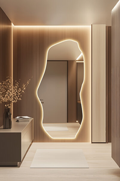 St Morritz Asimetrik Led Işıklı Boy Aynası, Gün Işığı Aydınlatmalı Modern Tas...