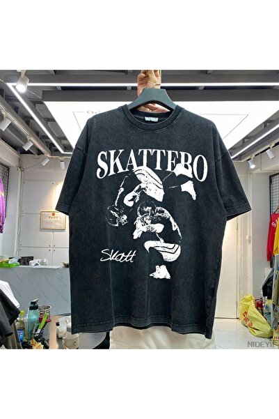 Flood Of Style Μπλουζάκι Cam Skattebo μεγάλου μεγέθους 100% Βαμβάκι Vintage W...