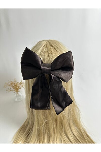 MegssStore مشبك أوتوماتيكي بفيونكة من الساتان البني