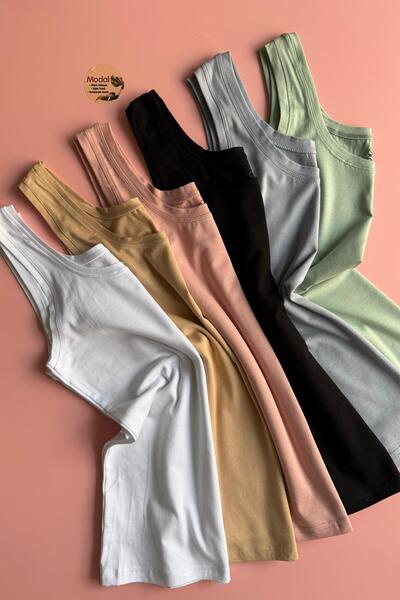 Elosia Zerra |   Modal 6-Pack Extra Piped Sleeveless Black, White, Blue, Pink...