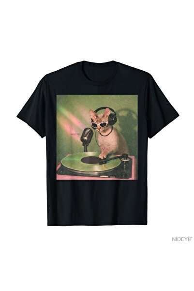 Flood Of Style Vintage pisică DJ Meme Retro Kitten pisică Record Player Funny...