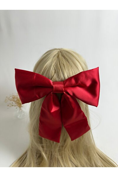 MegssStore مشبك أوتوماتيكي بفيونكة من الساتان الأحمر