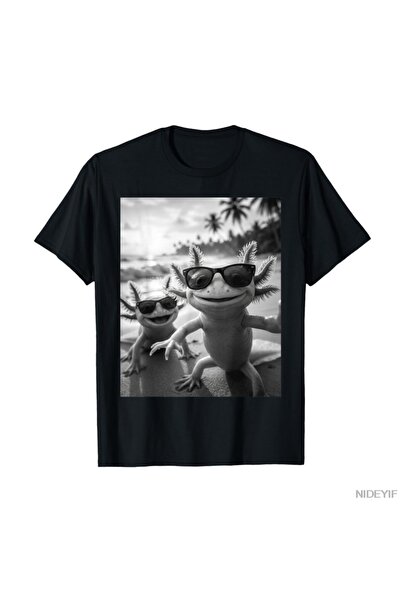 Flood Of Style Cool Axolotl Selfie pe plajă, tricou cu Axolotls drăguți pentr...