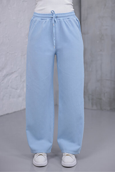 MYRAB DENİM Women's Blue Baggy Linen Pants Elastic Waist Lace-Up Comfortable ...