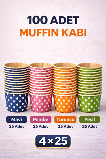 Delvos 100'lü 4 Renk Puantiyeli Set Kraft Muffin Kek Kalıbı Natural Cupcake K...