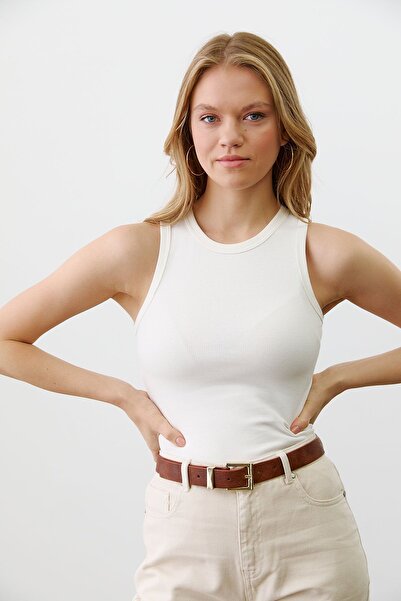 Butik Women's Corded Fabric Rib Knit Halter Neck Tank Top — Summer Stylish Basic