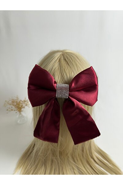 MegssStore Burgundy Stone Satin Bow Automatic Buckle