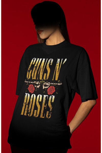 SEVBANO Tricou oversize unisex cu imprimeu Guns 'N Roses Rock Metal Music Band