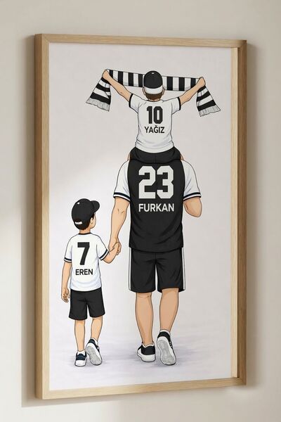 KİDEWO Kişiye Özel Futbol Aile Posteri Baba 2 Oğul İsimli Forma Çocuk Odası D...