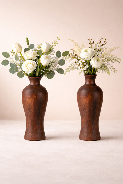 Woodcept. Lunara Set of 2 Wooden Decorative Vases Nordic Style Modern Minimal...