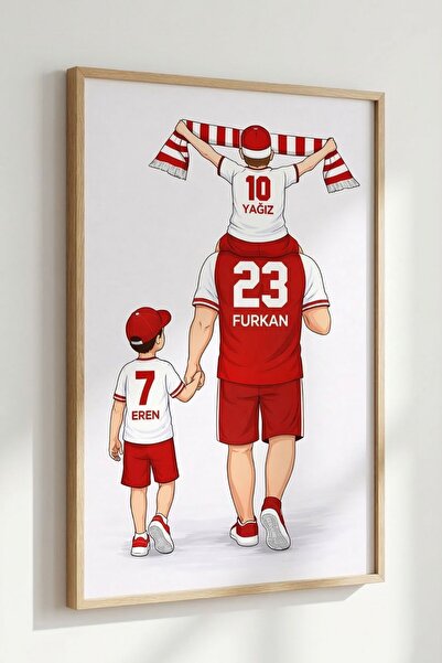 KİDEWO Kişiye Özel Futbol Aile Posteri Baba 2 Oğul İsimli Forma Çocuk Odası D...