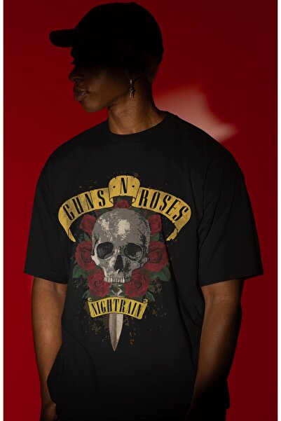 SEVBANO Tricou oversize unisex cu imprimeu Guns 'N Roses Rock Metal Music Band