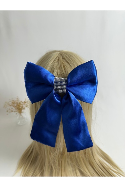 MegssStore Cobalt Blue Stone Satin Bow Automatic Buckle