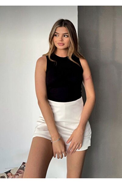 Butik Women's Zero Sleeve Crew Neck Buzzy Modal Fabric Blouse