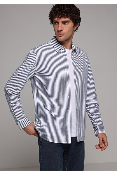 Colin's Regular Fit Shirt Neck Striped Men's Blue Long Sleeve Shirt