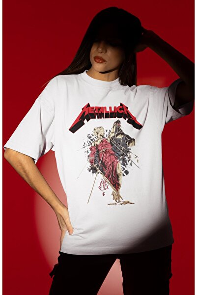 SEVBANO Tricou oversize unisex cu imprimeu Metallica Rock Metal Music Band