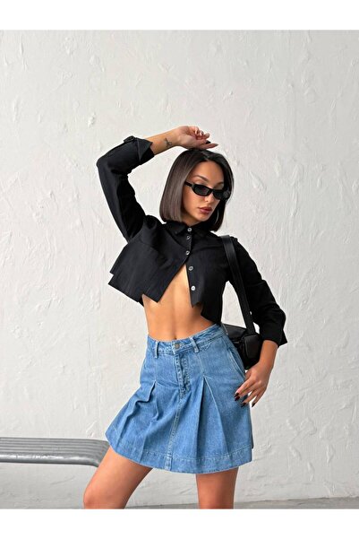 Aida Fashion Denim fileli şort etek