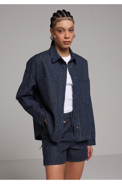 Colin's Oversized Fit Women's Stripe Denim Shacket