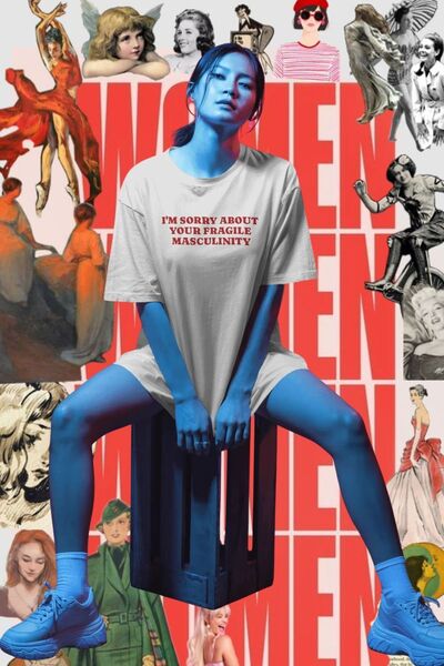 Ninkasiwear Oversize Fragile Masculinity Slogan Baskılı 24/1 Pamuklu T-shirt