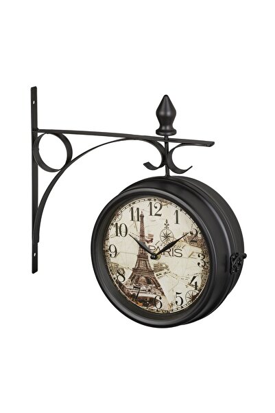 Relaxdays Wall clock, Paris design, 2 faces, 34 x 35 x 10 cm, black