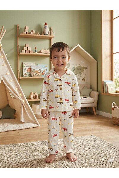KOÇAR BEBEK Button-Front Children's Pajama Set 1-4 Years Old Terry Fabric