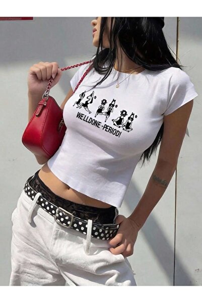 OVER HEAD Tricou Welldone Period cu imprimeu Bayb pentru femei crop