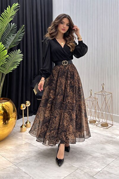 Volans Moda ETNIK DESEN ŞİFON ETEK