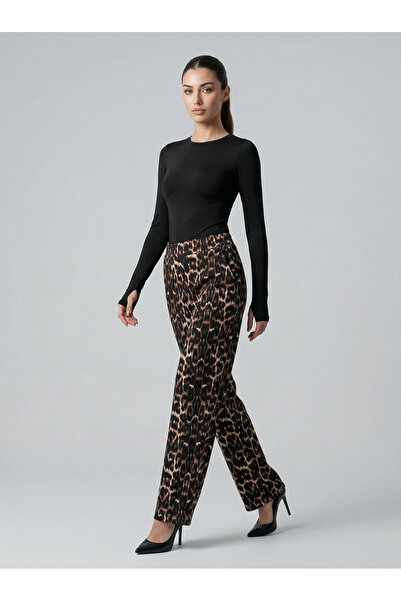 TALY MODAL KUMAŞ PARMAK GEÇİRMELİ UZUN KOL BODY, LEOPAR DESENLİ BÜRÜMCÜK PALA...