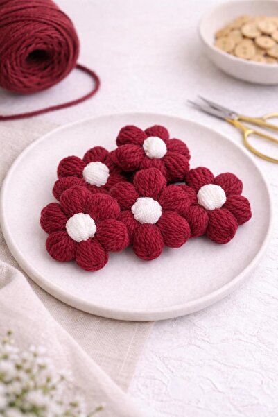 NecloveCraft Knitted Daisy Motif Flowers - 10 Pieces