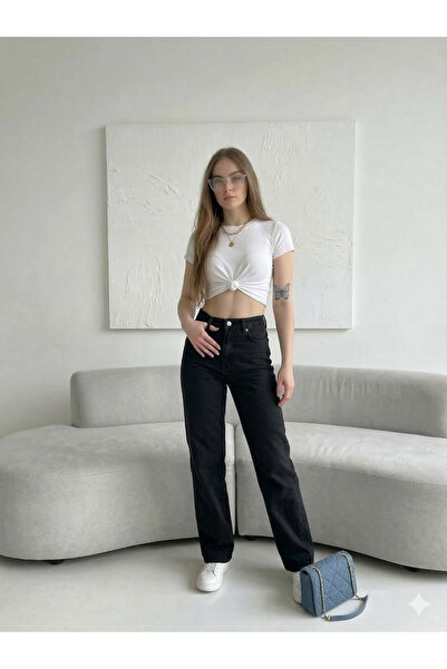 LAYAL MY BEAUTY Kadın Palazzo Salaş Rahat Kesim Likralı Yüksek Bel Jeans Kot ...