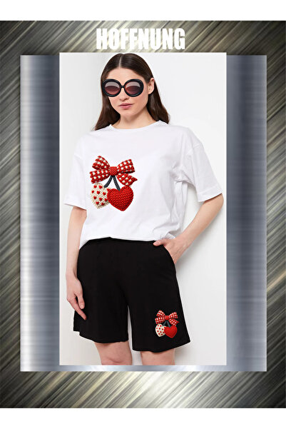 HOFFNUNG Unisex Casual Short Sleeve Set with 2Hearts Print Outdoor Spring/Sum...