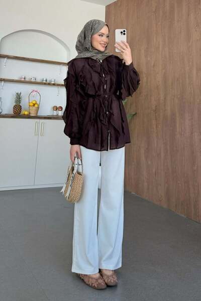 Şulemoda Giyim Ruffled Shirt Brown