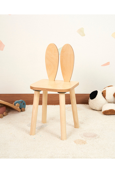 Muyuru Montessori Çocuk Oyun Aktivite Çalışma Sandalyesi Huş Ahşap Tavşan Model