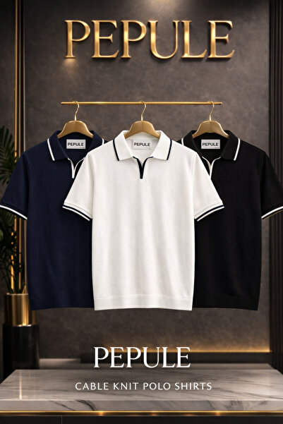 oneoff Ανδρικό πλεκτό μπλουζάκι με λαιμόκοψη πόλο Με υφή πάτσες και κανονική ...