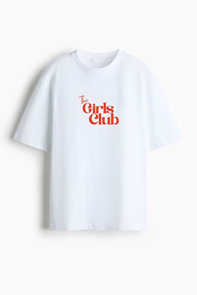 Monila Kadın Premium Kumaş Ekru Baskılı Oversize T-shirt