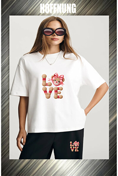 HOFFNUNG Unisex Casual Short Sleeve Set with Love Bear Head Print Outdoor Spr...