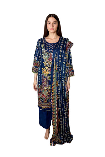 Generic Women’s 3 Piece Rayon Printed Kurta Set with Dupatta