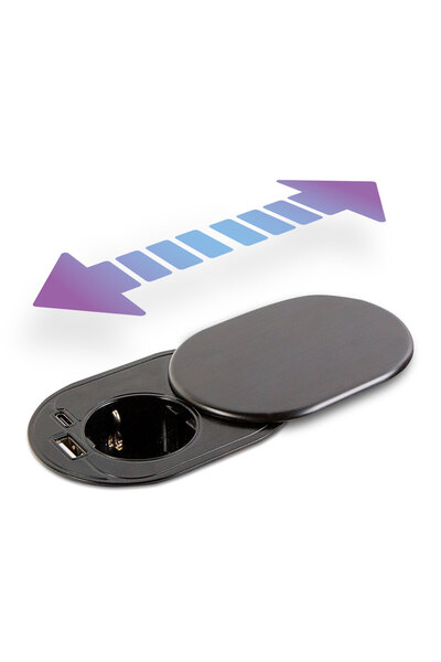 DELIGHT Priză ascunsă, încorporată + USB + Type-C - cu tehnologie „Slide it”.