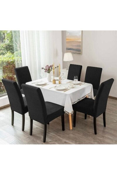 Trendily Set of 6 Universal Chair Covers, Black Color
