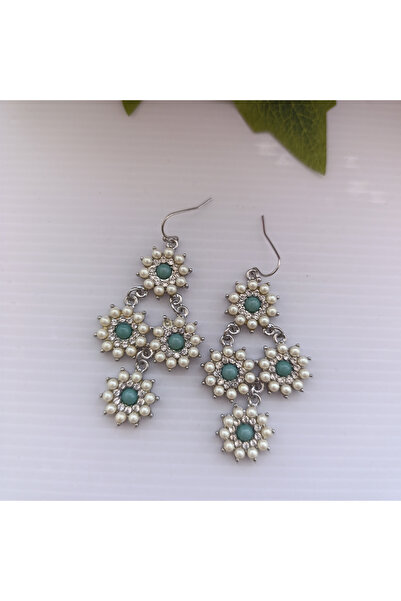 lor Long Earrings with Pearls and Turquoise Stone