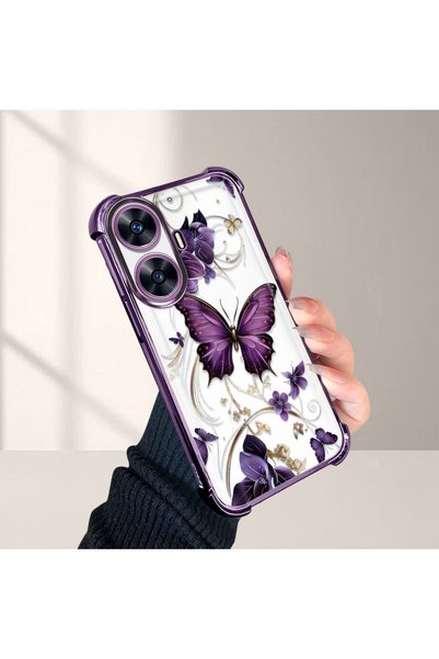 SLIMFELT Realme C55 Compatible Kelebek Printed Transparent Silicone Shock-Abs...