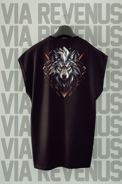 Vordevia Wolf Back Printed Zero Sleeve Crew Neck Sports Tshirt